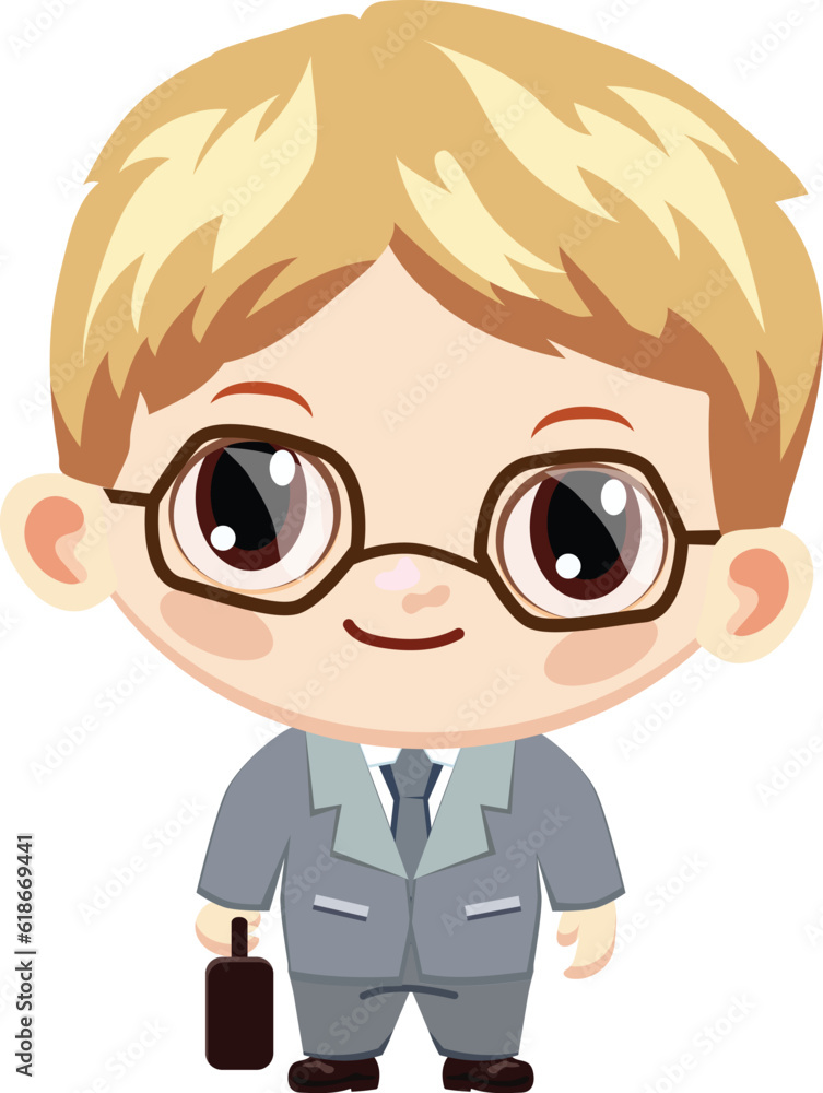 Cute toddler boy businessman vector icon Cute toddler boy businessman vector icon