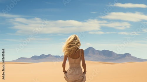 a young woman in the wide desert