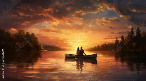 Romantic boat trip on a lake - people photography