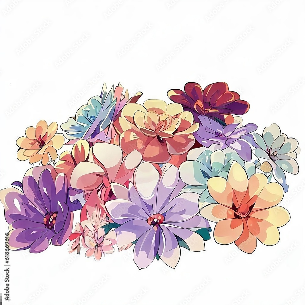 Fototapeta premium Colourful Flowers in Anime Style - Background