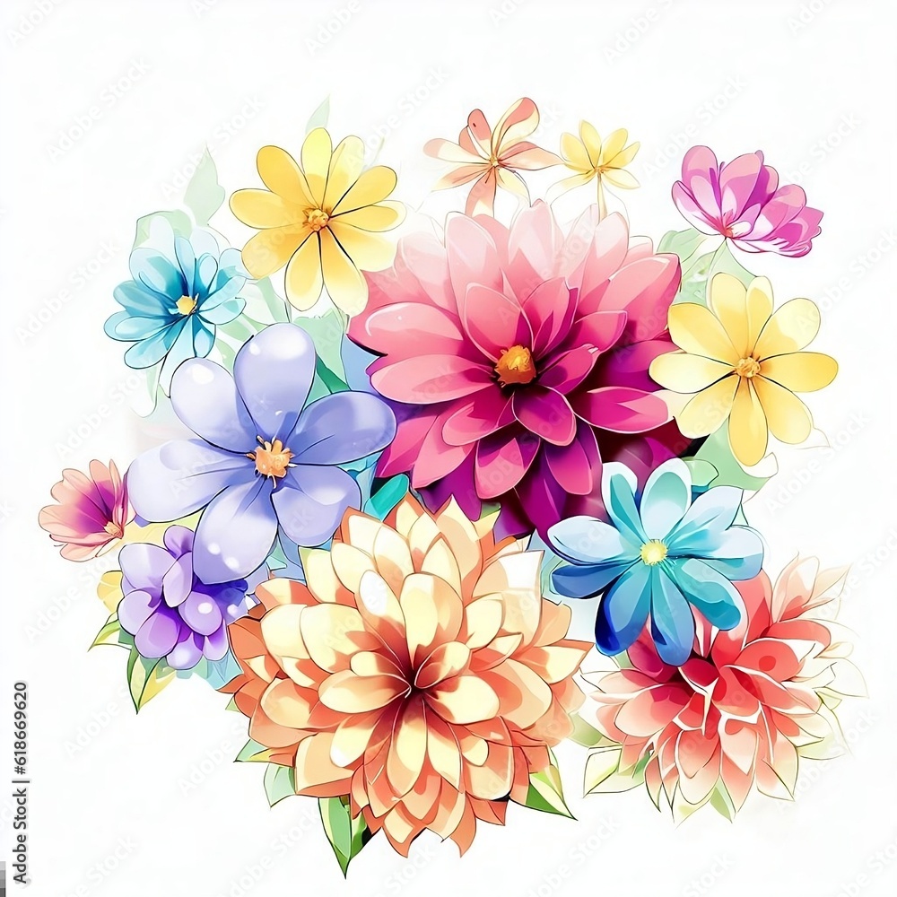 Colourful Flowers in Anime Style - Background Colourful Flowers in Anime Style - Background