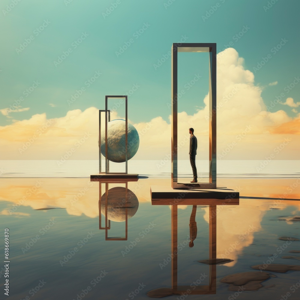 surreal modern art , reflection, balance surreal modern art , reflection, balance