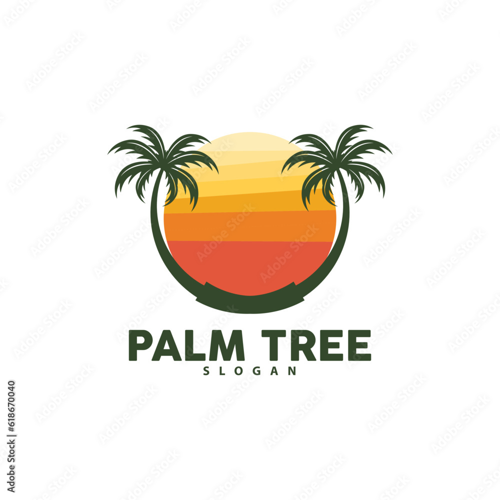 Obraz premium Palm Tree Logo, Beach Vector, Summer Design, Silhouette Symbol Illustration