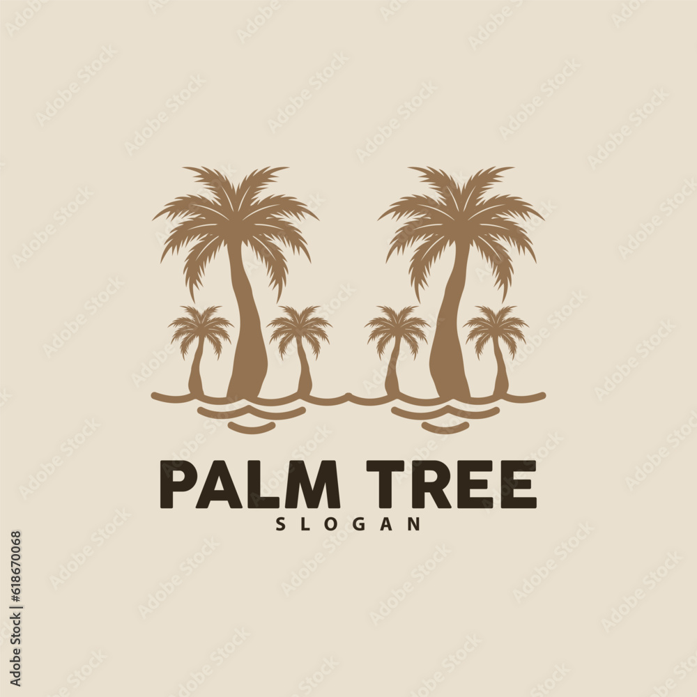 Naklejka premium Palm Tree Logo, Beach Vector, Summer Design, Silhouette Symbol Illustration
