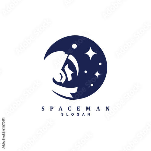 Negative space spaceman logo design. Astronaut with star logo vector badge