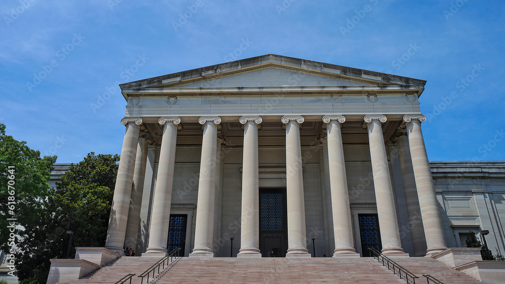 Facade of the old historic wing of Nation Gallery of Art in Washington, DC, USA  on National Mall 