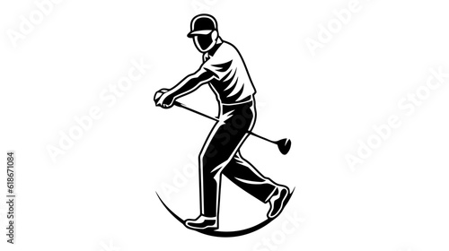 Vector logo for golf with illustration of a golfer hitting a golf ball