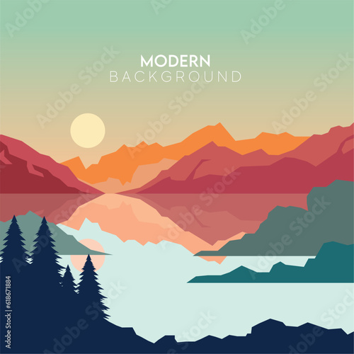 Colored modern natural landscape background Vector