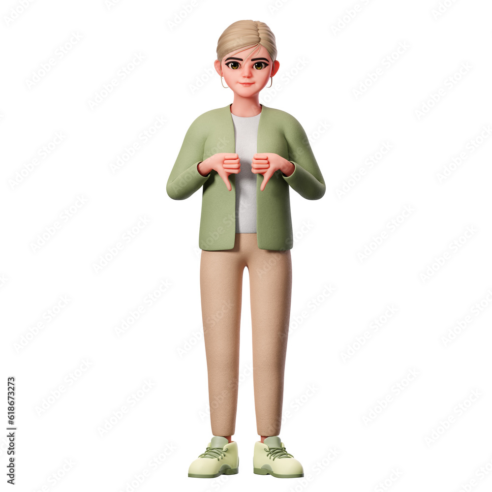 Woman with well-dressed Showing dislike hand gesture, 3D Character Render Illustration Woman with well-dressed Showing dislike hand gesture, 3D Character Render Illustration