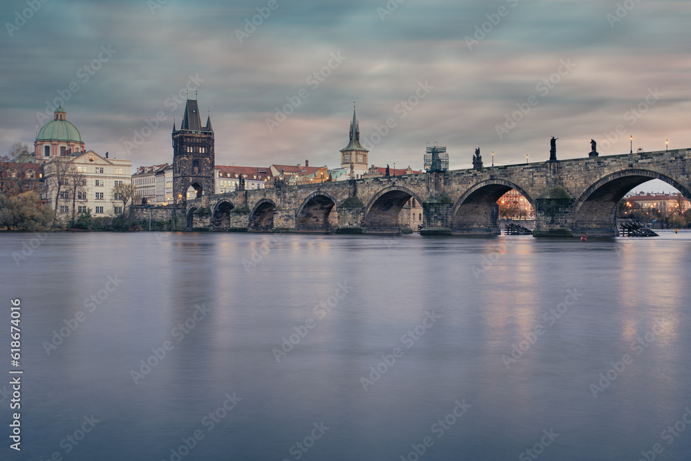 View of Charles Bridge and Vltava River in Daylight, Prague