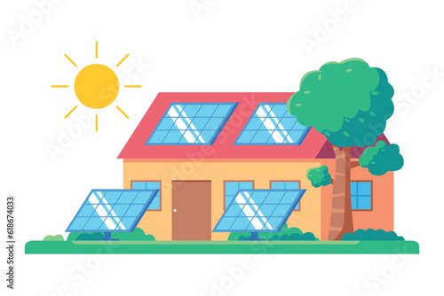 Solar energy vector illustration. House with solar panels vector illustration.