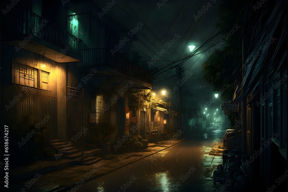manila street at midnight horror lighting realism 