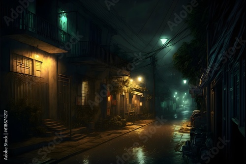 manila street at midnight horror lighting realism 