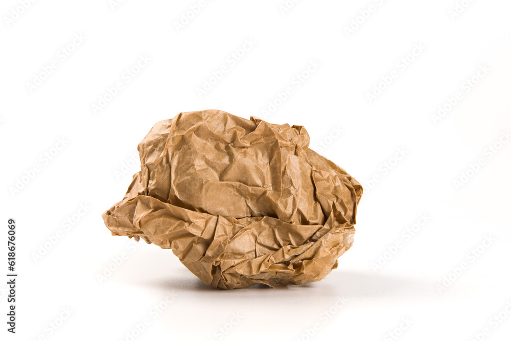 crumpled brown paper ball trash isolated on white background crumpled brown paper ball trash isolated on white background