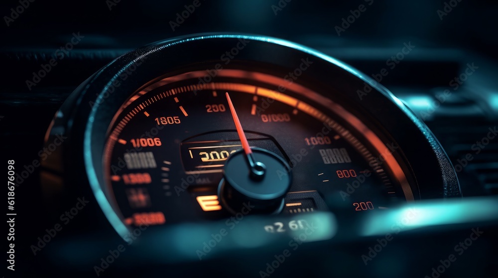 Driving in Overdrive: Rev Up Your Vehicle's Performance with a Stylish Dashboard Meter in Red & Black - Vector Illustratio, generative AIAI Generated - obrazy, fototapety, plakaty 