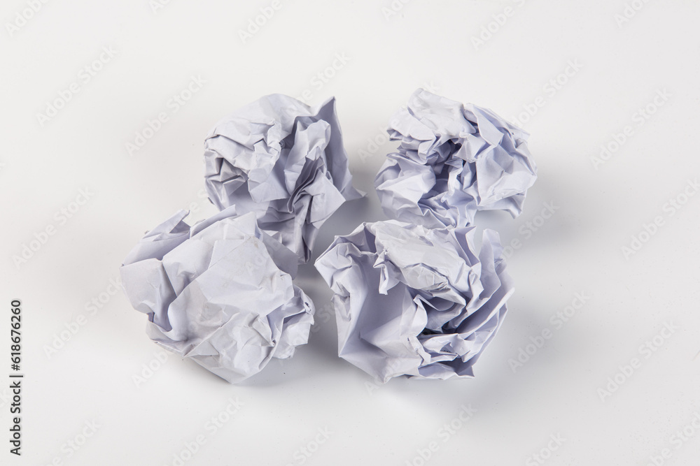 crumpled white paper balls trash isolated on white background crumpled white paper balls trash isolated on white background