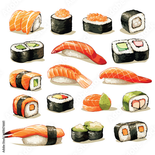 sushi food illustration style of realistic watercolors