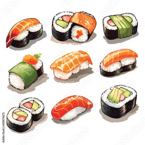sushi food illustration style of realistic watercolors
