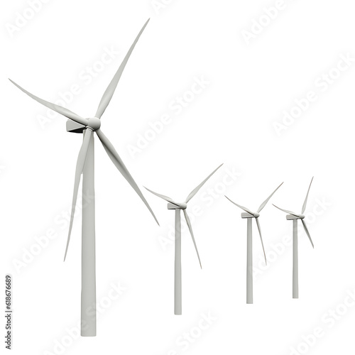 Wind turbines on white background