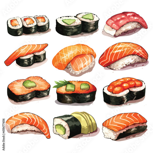sushi food illustration style of realistic watercolors