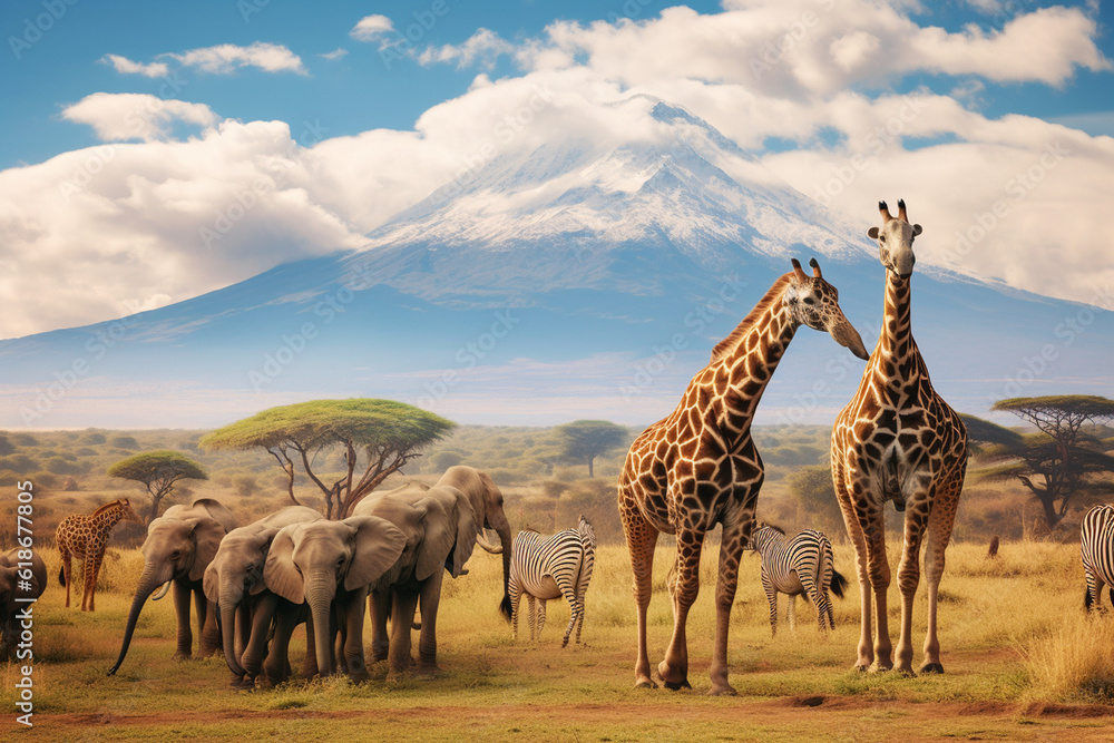 Obraz premium a group of African animals in the zoo 3d rendering AI generative
