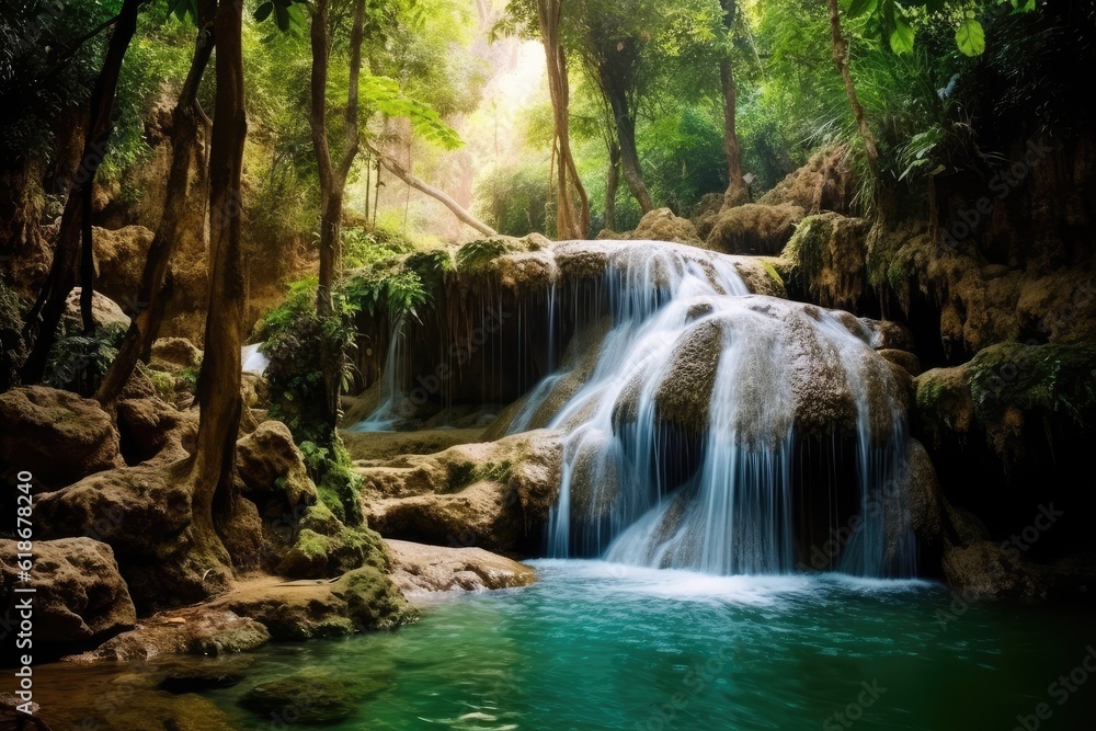 Serene Waterfall Cascade in Lush Tropical Jungle Oasis Serene Waterfall Cascade in Lush Tropical Jungle Oasis