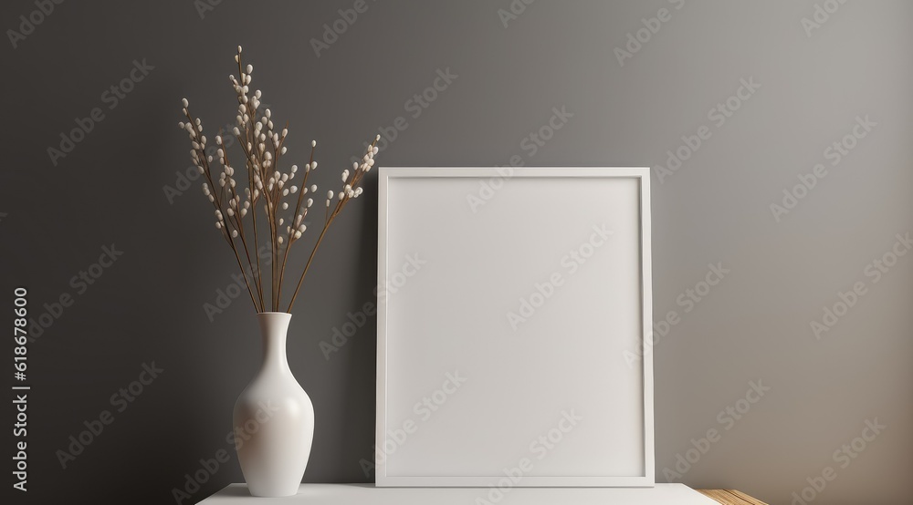 Frame mockup for your art with flower in the vase