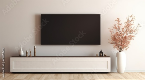 Cozy living room shot of tv with horizontal screen mockup
