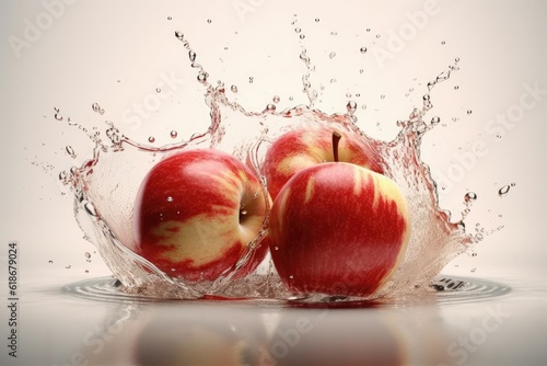 Red apples in refreshing water with clipping path