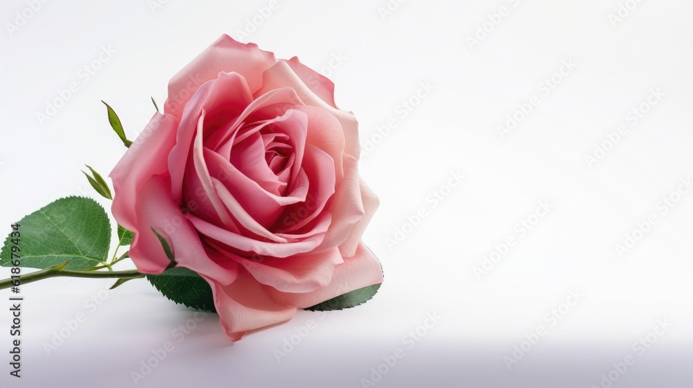 Pink color rose on empty background with text space advertising, ads, branding Pink color rose on empty background with text space advertising, ads, branding