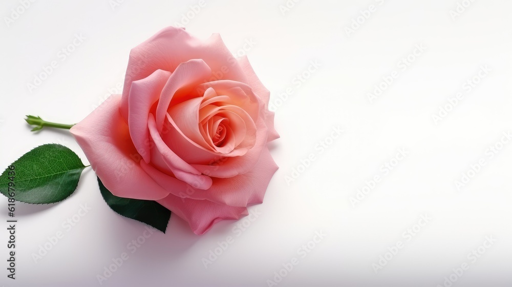 Pink color rose on empty background with text space advertising, ads, branding Pink color rose on empty background with text space advertising, ads, branding