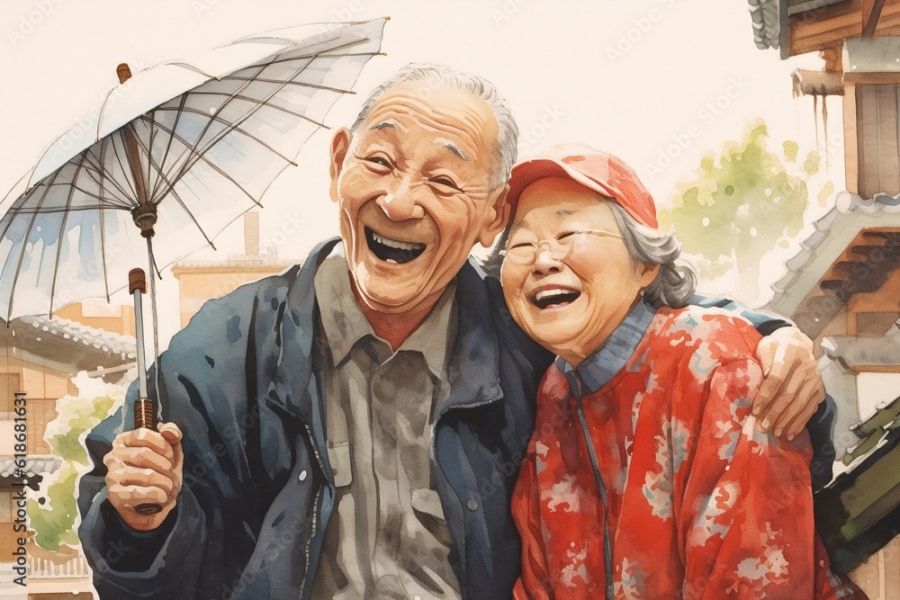 Asian elderly couple, generative AI