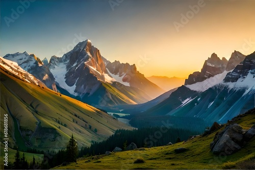 fabulous mountain with morning view generated by AI tool