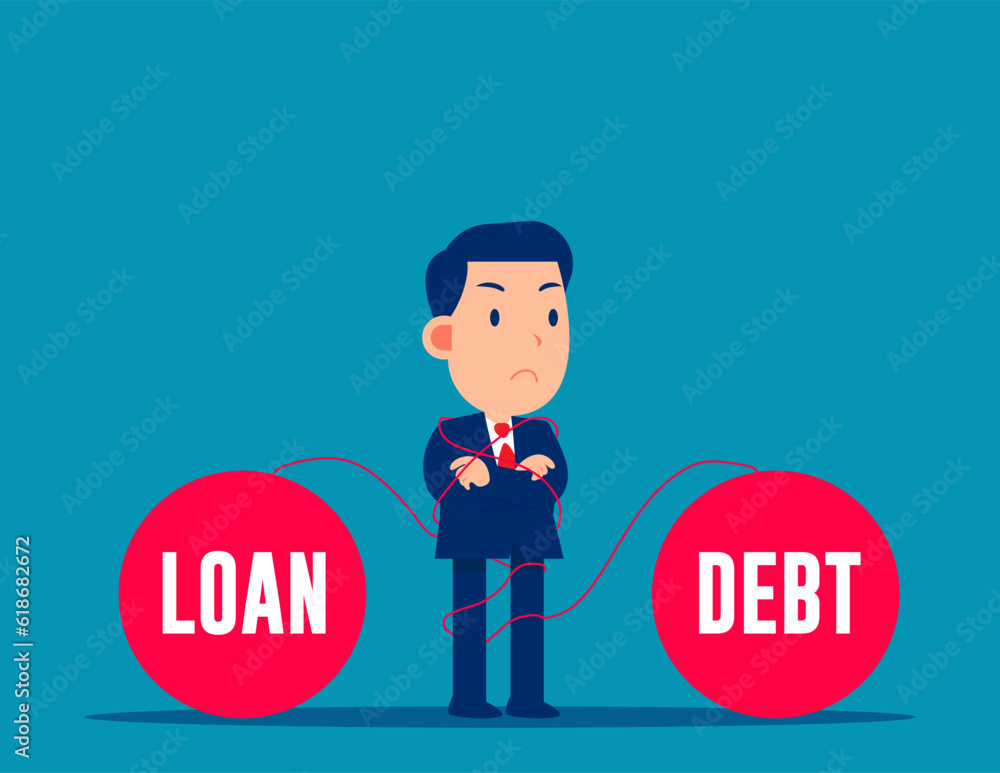 Tied up with debt and loan. Business vector illsutration Tied up with debt and loan. Business vector illsutration