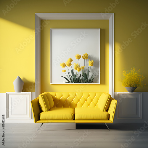 yellow themed living room minimalistic 
