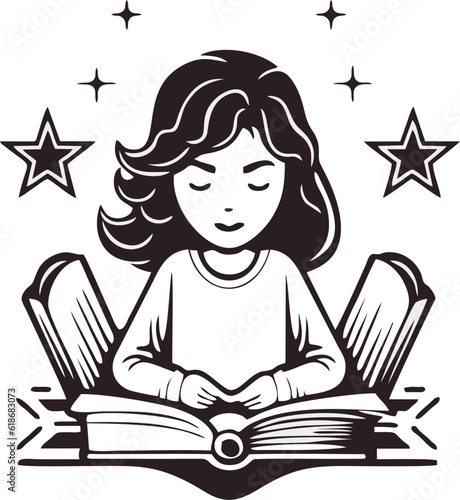 Girl Reading A Book And Imagining The Story
