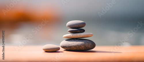 Fotografia three rocks sitting on top of each other near one another Generated by AI