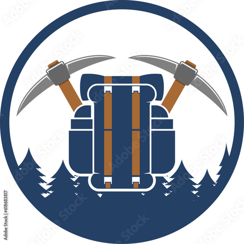 Circular shape pine with backpack and mining
