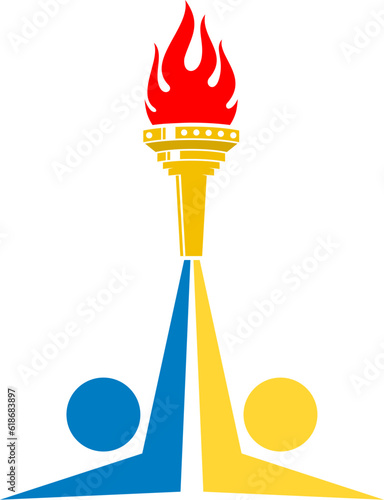 Two winning human with Olympic torch