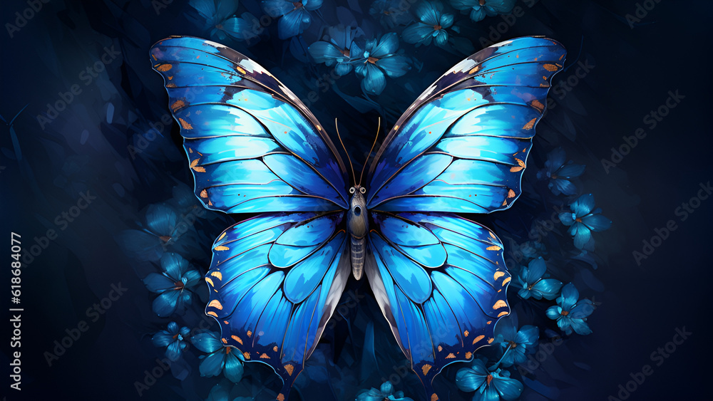 Beautiful blue butterfly in full body close-up portrait, flying with grace. Generative AI. Beautiful blue butterfly in full body close-up portrait, flying with grace. Generative AI.