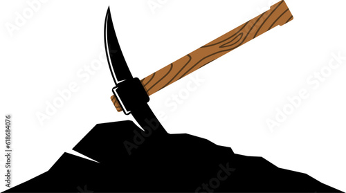 Silhouette rock with mining axe