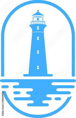 Ellipse shape with lighthouse and sea