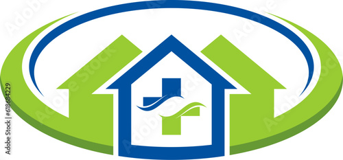 Ellipse shape with three house and medical