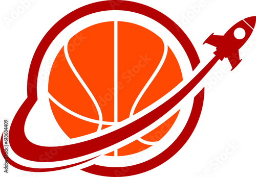Circular shape with rocket and basketball