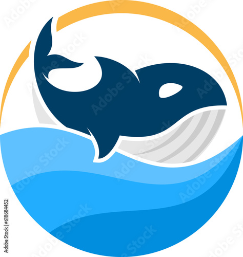 Circular shape with whale and sea