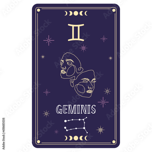 Isolated tarot card with geminis zodiac sign Vector photo