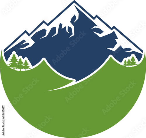 Circular shape with mountain landscape