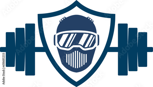 Shield with barbel and tactical mask inside