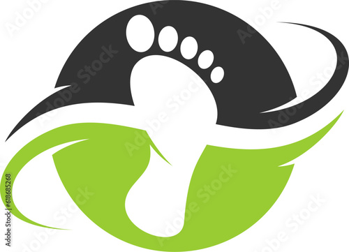 Circular shape with foot and swoosh