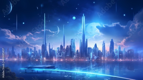 Panoramic View of a Smart City Skyline  Generative AI